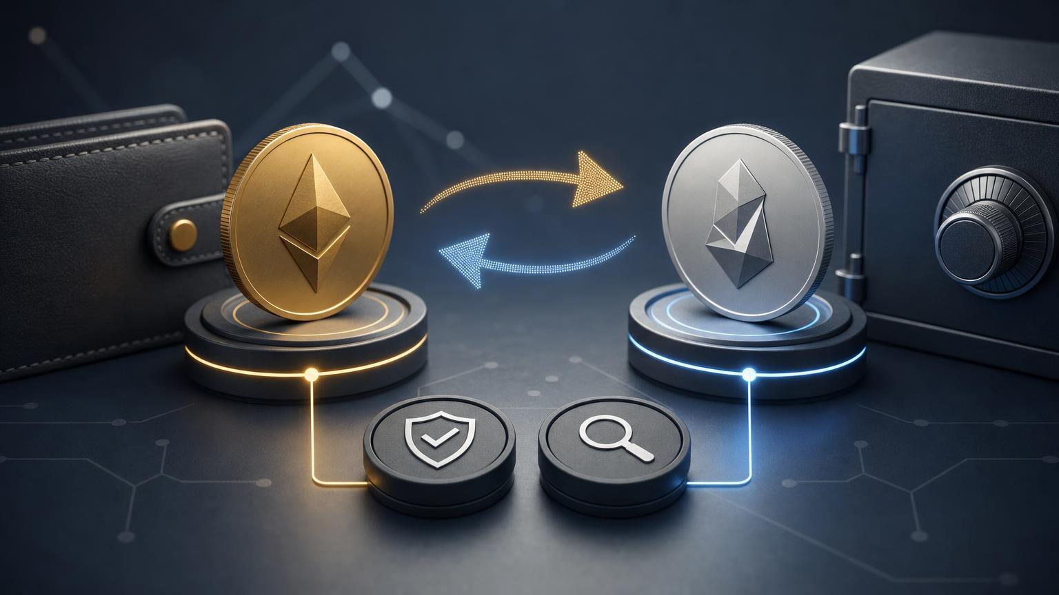 A crypto holder comparing the destination address, blockchain network, exchange amount, and transaction details before confirming a swap
